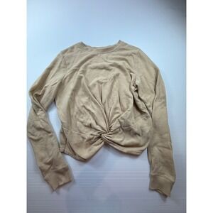 Hollister Womens Large Tan Beige Twist Front Cropped Sweatshirt Long Sleeve Crew